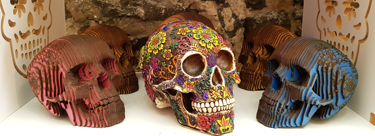 Día de los muertos Dia De Muertos nuevo vacío cráneo en forma de Metal Lata de contenedores 